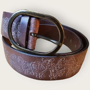 Guido Angeloni Brown Etched Tooled Leather Belt